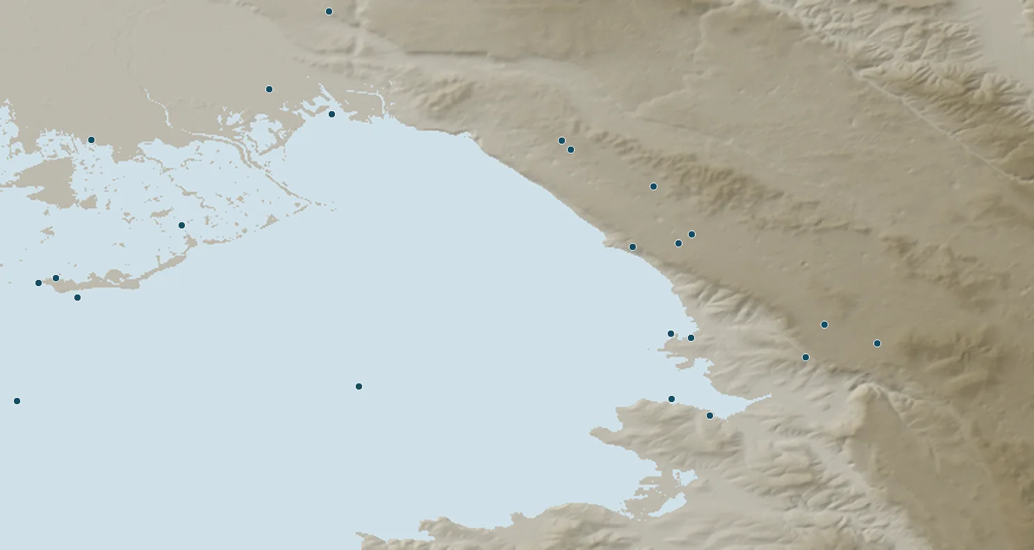 Carta in rilievo del Carso e del golfo di Trieste, da Grado a Muggia, con le stazioni della rete meteorologica regionale